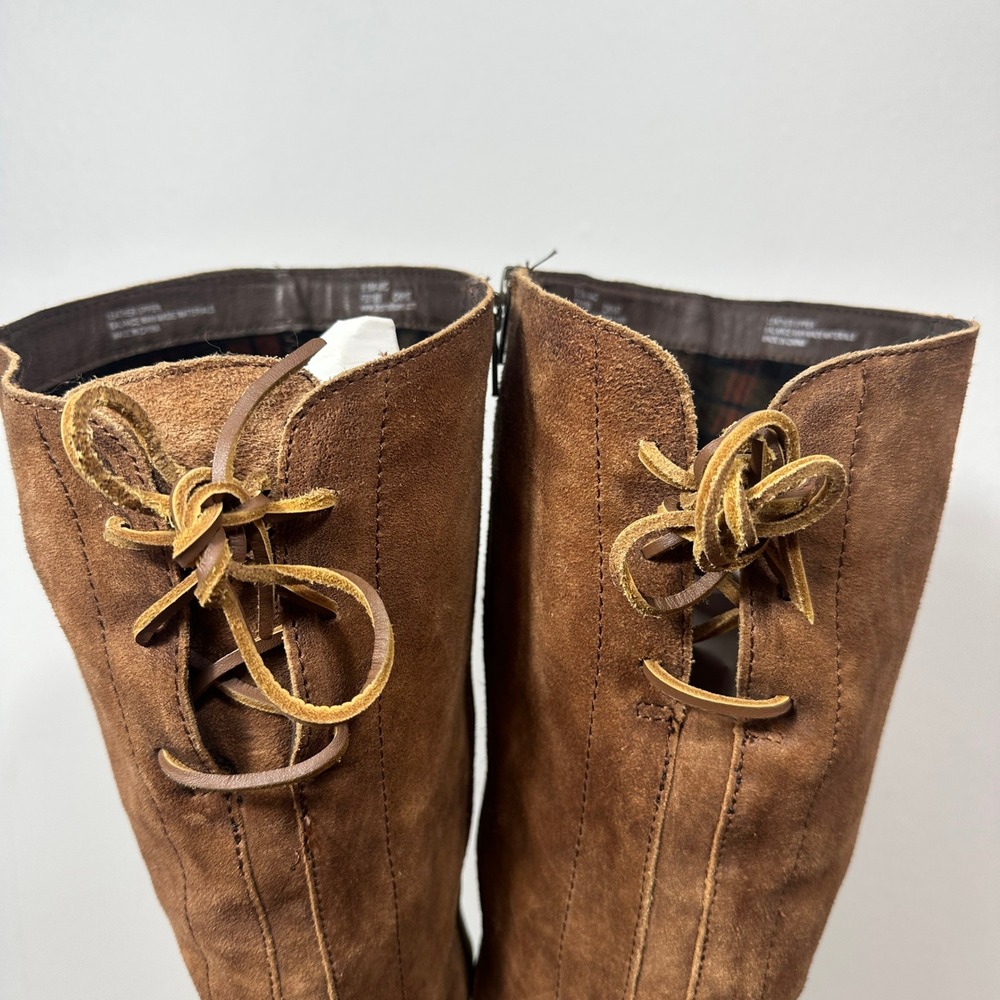 Born Felicia Leather Knee High Boots Brown Distressed Suede Lace Back Women 9.5 - Picture 4 of 16